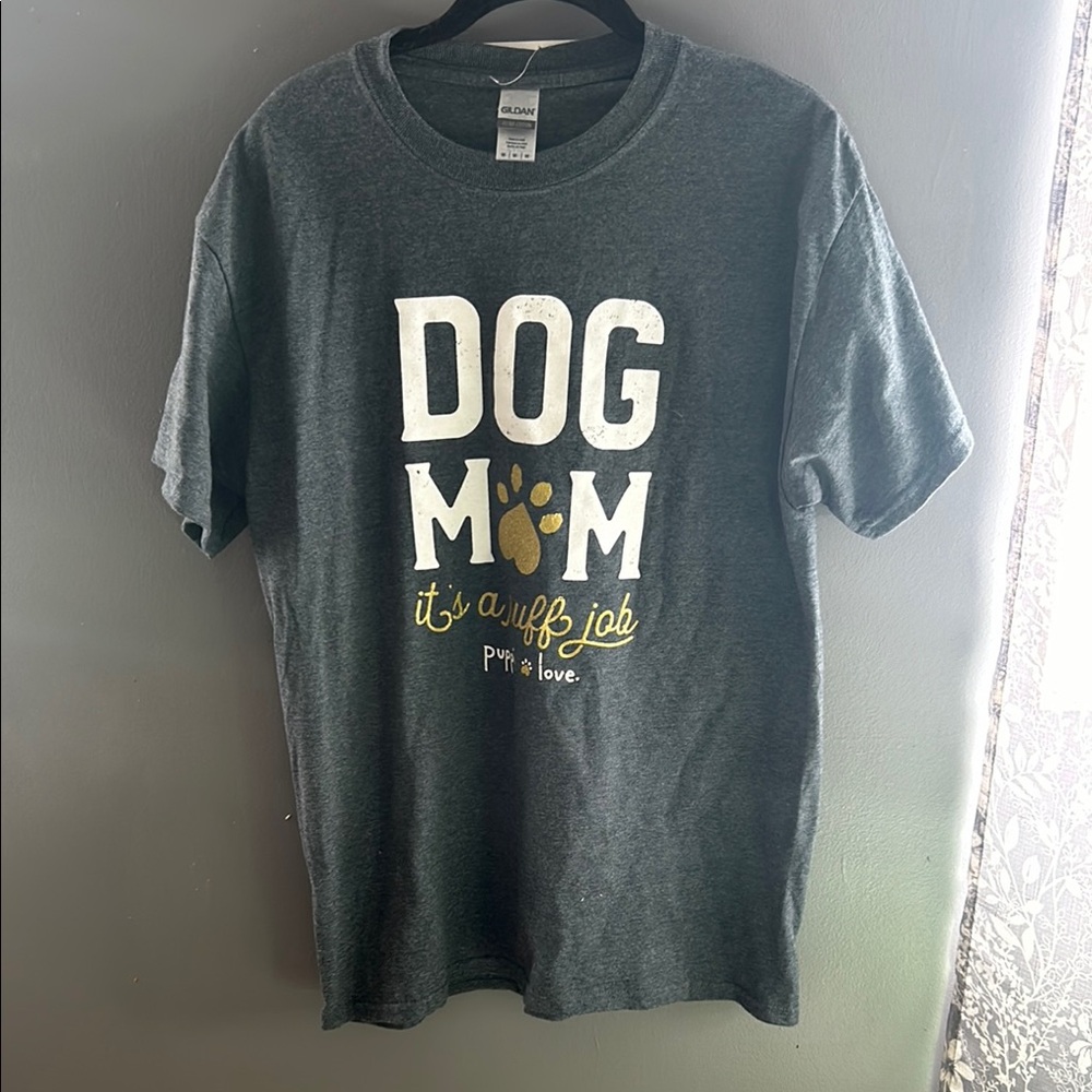 Gildan Gray Dog Mom T-Shirt Casual Top